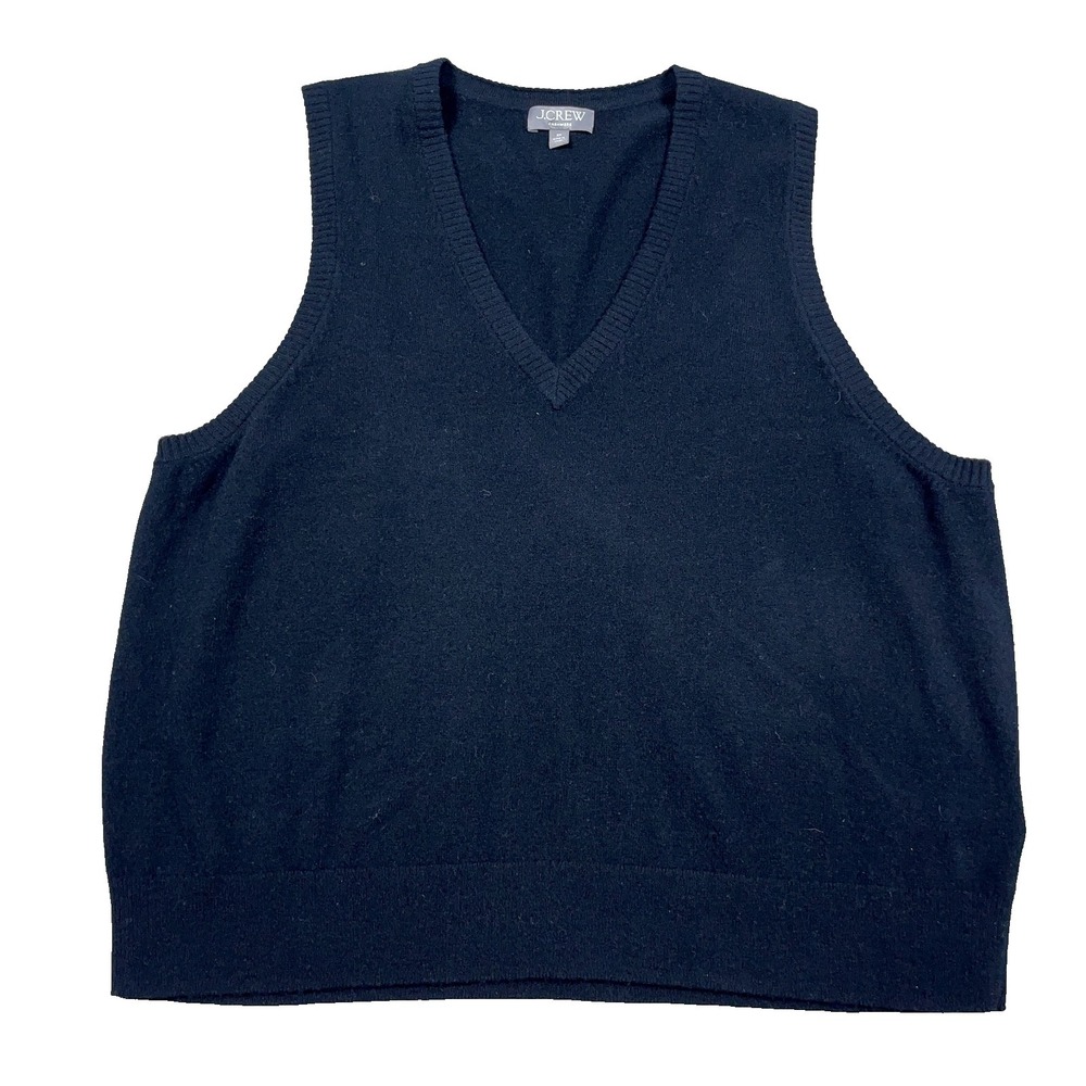 J Crew Sweater Vest Women 3X Black 100% Cashmere‎ V Neck Pullover Lightweight